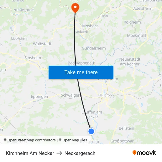 Kirchheim Am Neckar to Neckargerach map