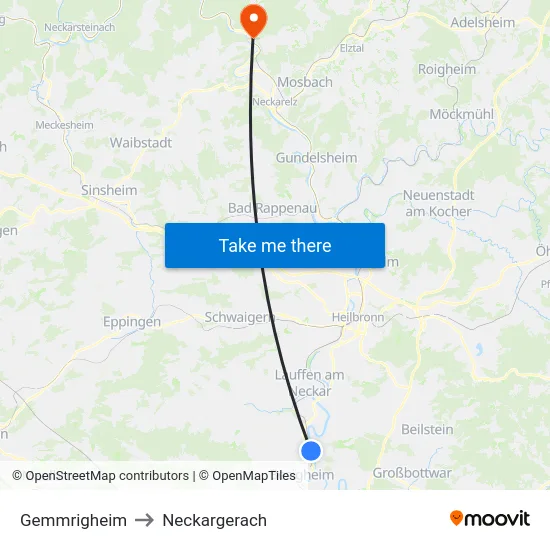 Gemmrigheim to Neckargerach map
