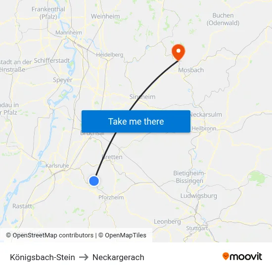 Königsbach-Stein to Neckargerach map
