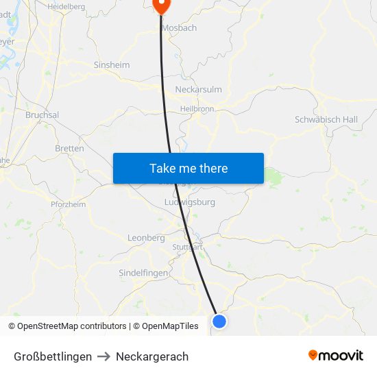 Großbettlingen to Neckargerach map