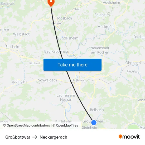 Großbottwar to Neckargerach map