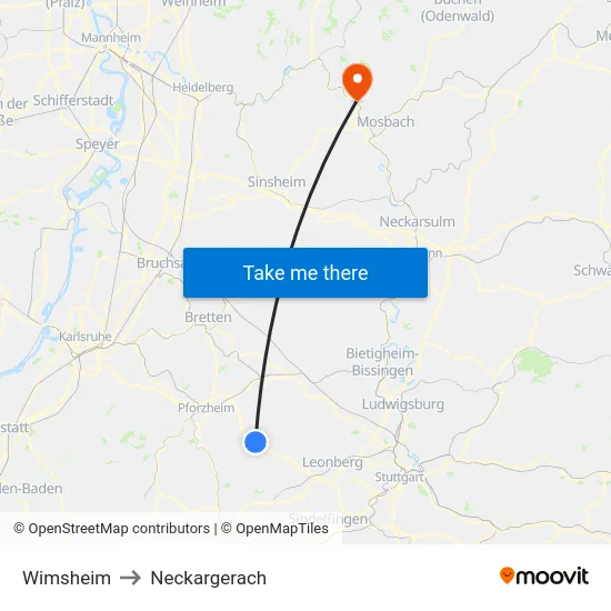 Wimsheim to Neckargerach map