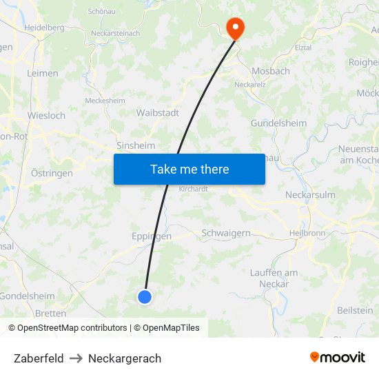 Zaberfeld to Neckargerach map