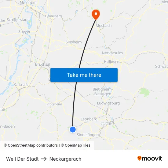 Weil Der Stadt to Neckargerach map