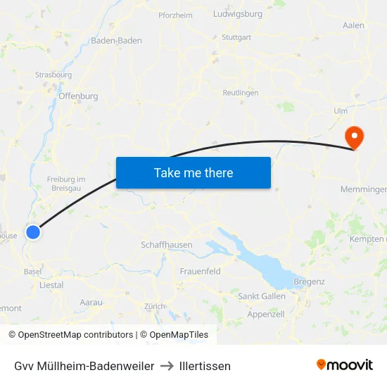 Gvv Müllheim-Badenweiler to Illertissen map