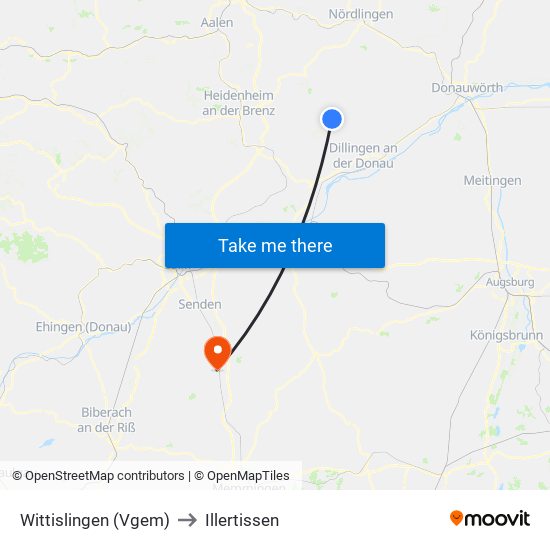 Wittislingen (Vgem) to Illertissen map