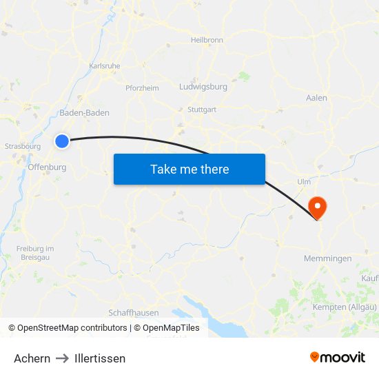 Achern to Illertissen map