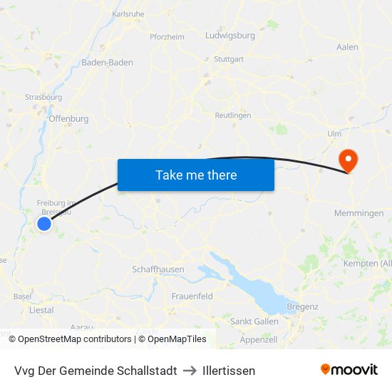 Vvg Der Gemeinde Schallstadt to Illertissen map