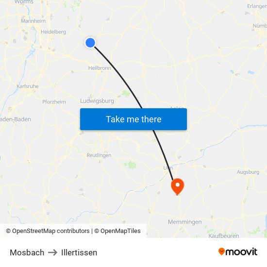 Mosbach to Illertissen map