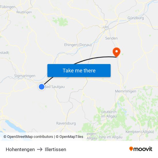 Hohentengen to Illertissen map