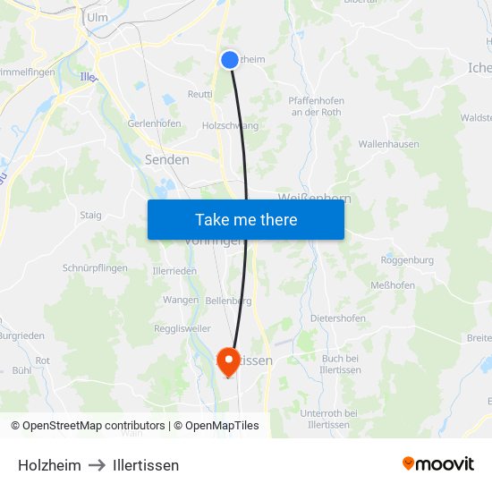 Holzheim to Illertissen map