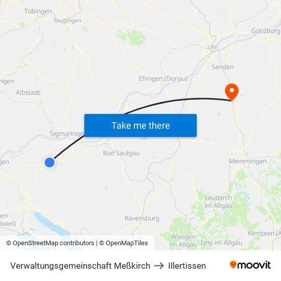 Verwaltungsgemeinschaft Meßkirch to Illertissen map