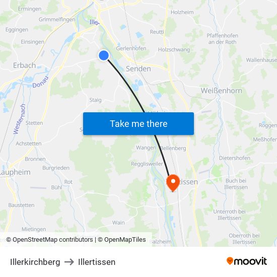 Illerkirchberg to Illertissen map