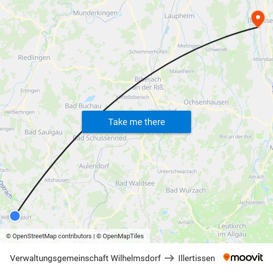 Verwaltungsgemeinschaft Wilhelmsdorf to Illertissen map