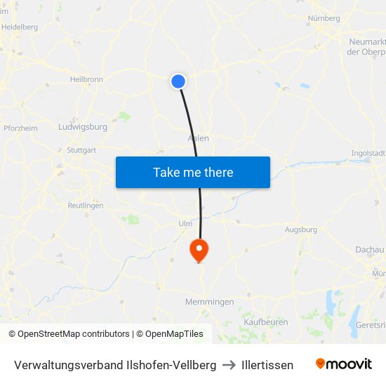 Verwaltungsverband Ilshofen-Vellberg to Illertissen map