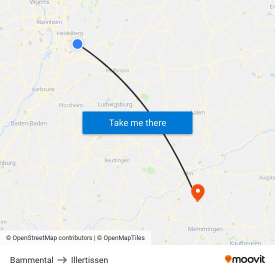 Bammental to Illertissen map