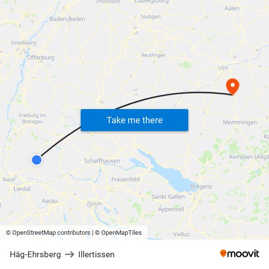 Häg-Ehrsberg to Illertissen map