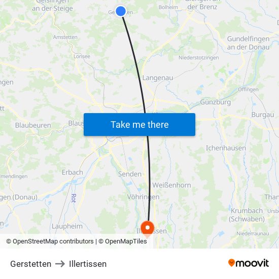 Gerstetten to Illertissen map