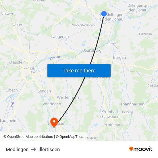 Medlingen to Illertissen map