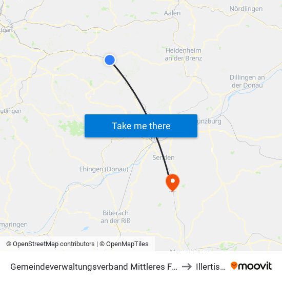 Gemeindeverwaltungsverband Mittleres Fils-Lautertal to Illertissen map