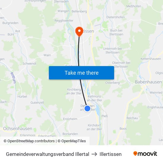 Gemeindeverwaltungsverband Illertal to Illertissen map