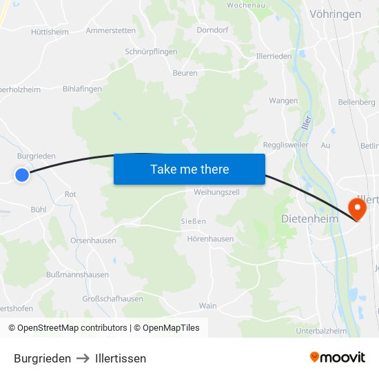 Burgrieden to Illertissen map