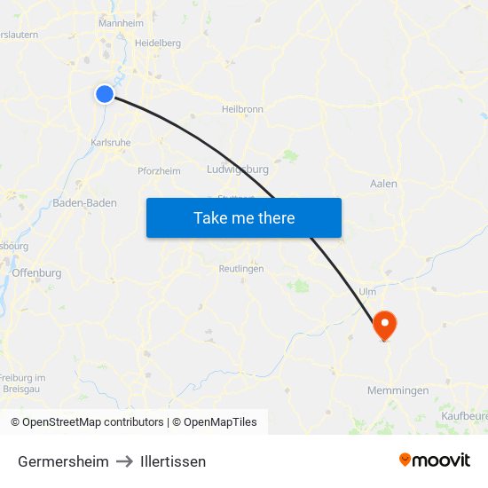 Germersheim to Illertissen map