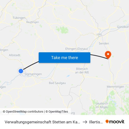 Verwaltungsgemeinschaft Stetten am Kalten Markt to Illertissen map