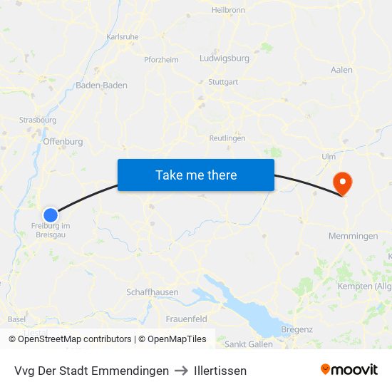 Vvg Der Stadt Emmendingen to Illertissen map