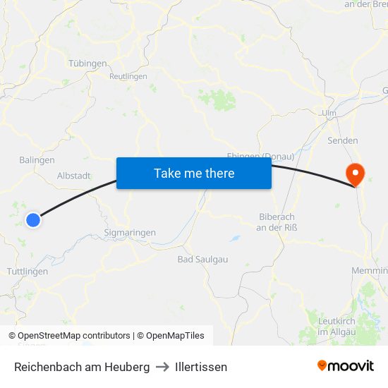 Reichenbach am Heuberg to Illertissen map