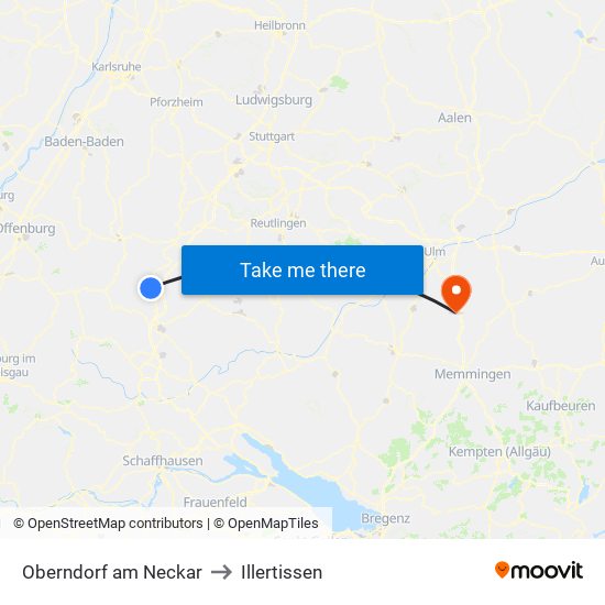 Oberndorf am Neckar to Illertissen map