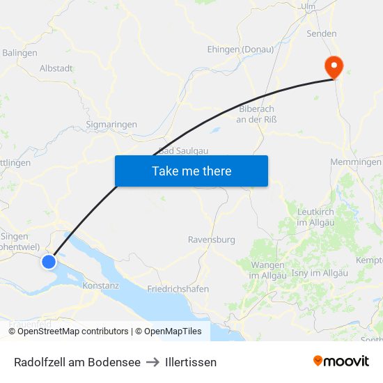 Radolfzell am Bodensee to Illertissen map