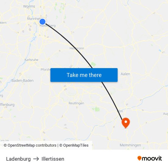 Ladenburg to Illertissen map