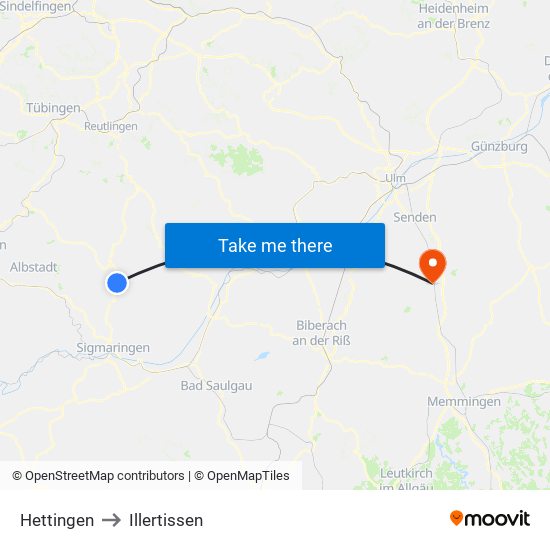 Hettingen to Illertissen map
