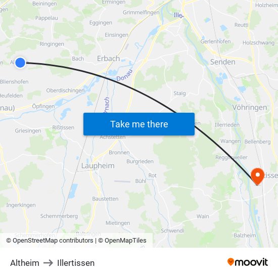 Altheim to Illertissen map