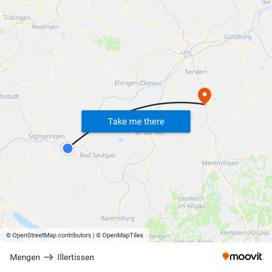 Mengen to Illertissen map