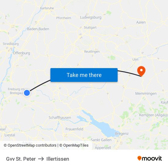 Gvv St. Peter to Illertissen map