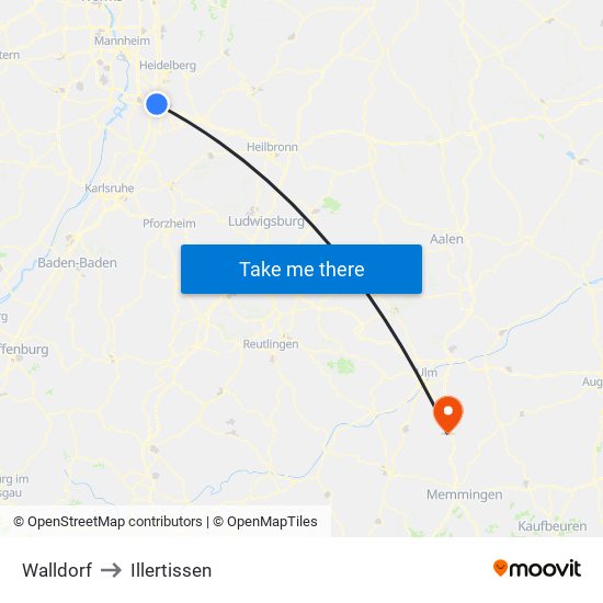 Walldorf to Illertissen map