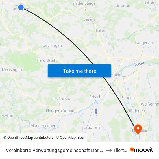 Vereinbarte Verwaltungsgemeinschaft Der Stadt Weilheim An Der Teck to Illertissen map