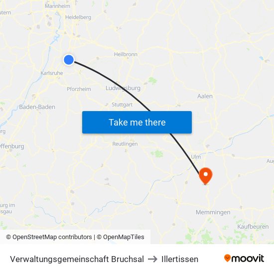 Verwaltungsgemeinschaft Bruchsal to Illertissen map