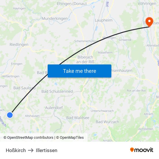 Hoßkirch to Illertissen map