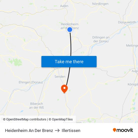 Heidenheim An Der Brenz to Illertissen map