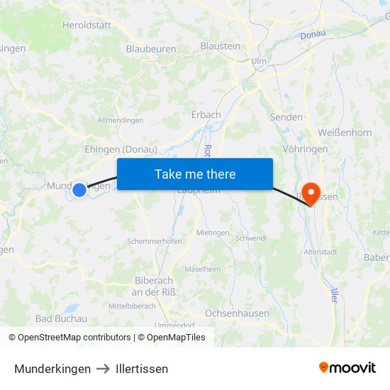 Munderkingen to Illertissen map