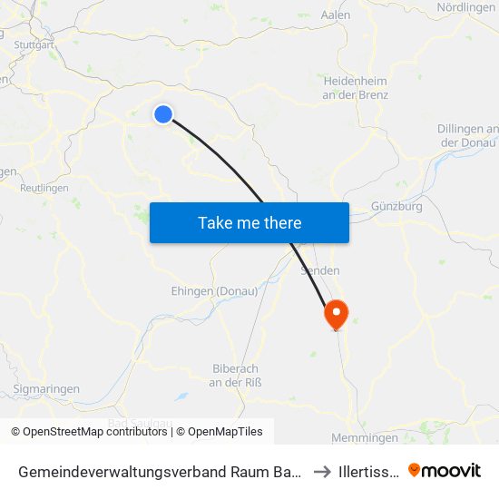 Gemeindeverwaltungsverband Raum Bad Boll to Illertissen map