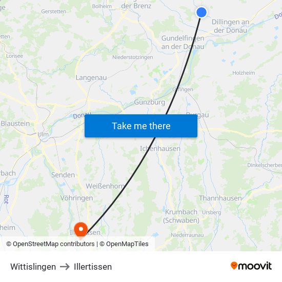 Wittislingen to Illertissen map