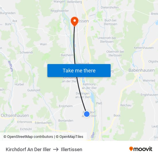 Kirchdorf An Der Iller to Illertissen map