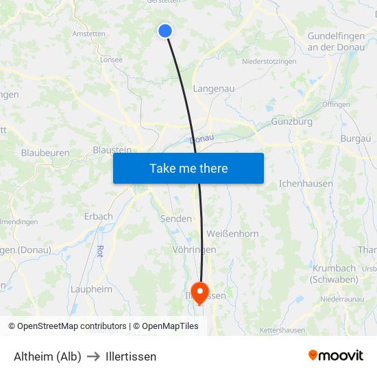 Altheim (Alb) to Illertissen map