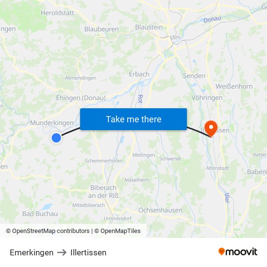 Emerkingen to Illertissen map