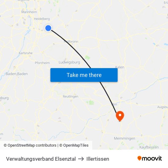 Verwaltungsverband Elsenztal to Illertissen map