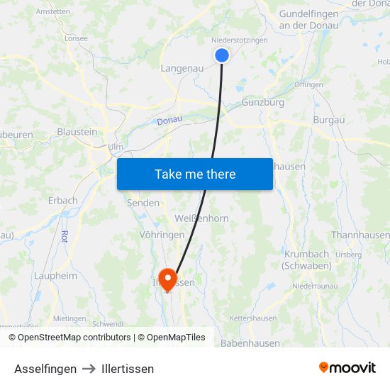 Asselfingen to Illertissen map